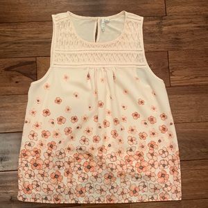Elle, Womens Tank Top, blouse Peach/ Pale Pink with Flowers, Size XL